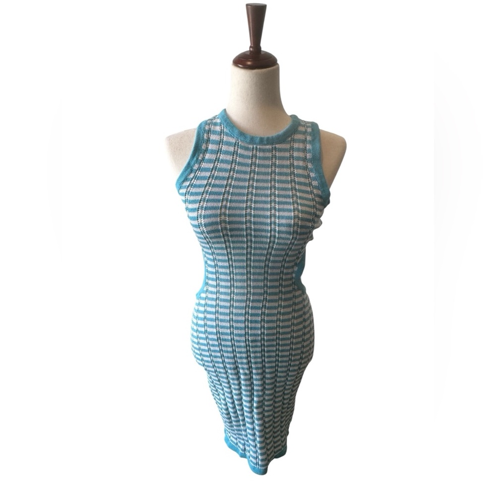 Cotton On Teal and White Striped Knit Top Cotton Dress M